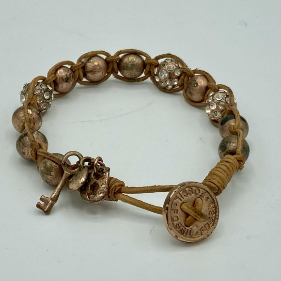 Fossil Rose Gold Rhinestone Leather Bracelet - Picture 2 of 8